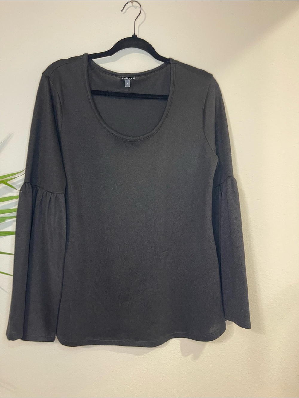 Hannah Black Scoop Neck Long Sleeve Top with Peplum Sleeves